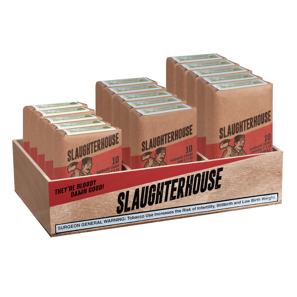 Slaughterhouse Cigars Natural Bundle Wooden Display 150 Ct